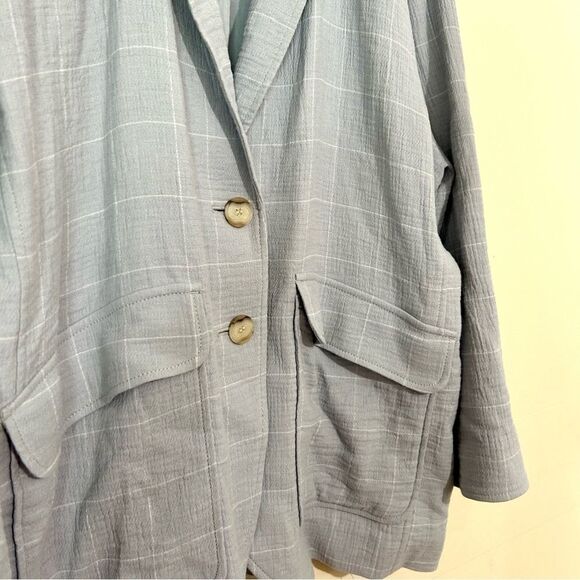Madewell Sky Blue Window Pane Linen Cotton Blend Relaxed Larsen Blazer SIZE XL - Picture 5 of 11